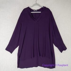 New! Eloquii‎  Purple Plum Long Tunic Hi Low Sheer V-Neck, Women's  Plus Size 22